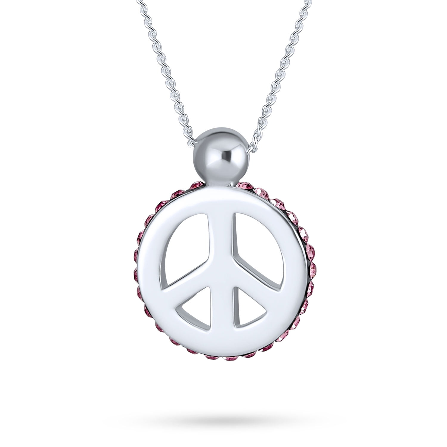 CRYSTAL PEACE SIGN LOVE HIPPIE pendant SILVER 20" necklace men female FREE box 