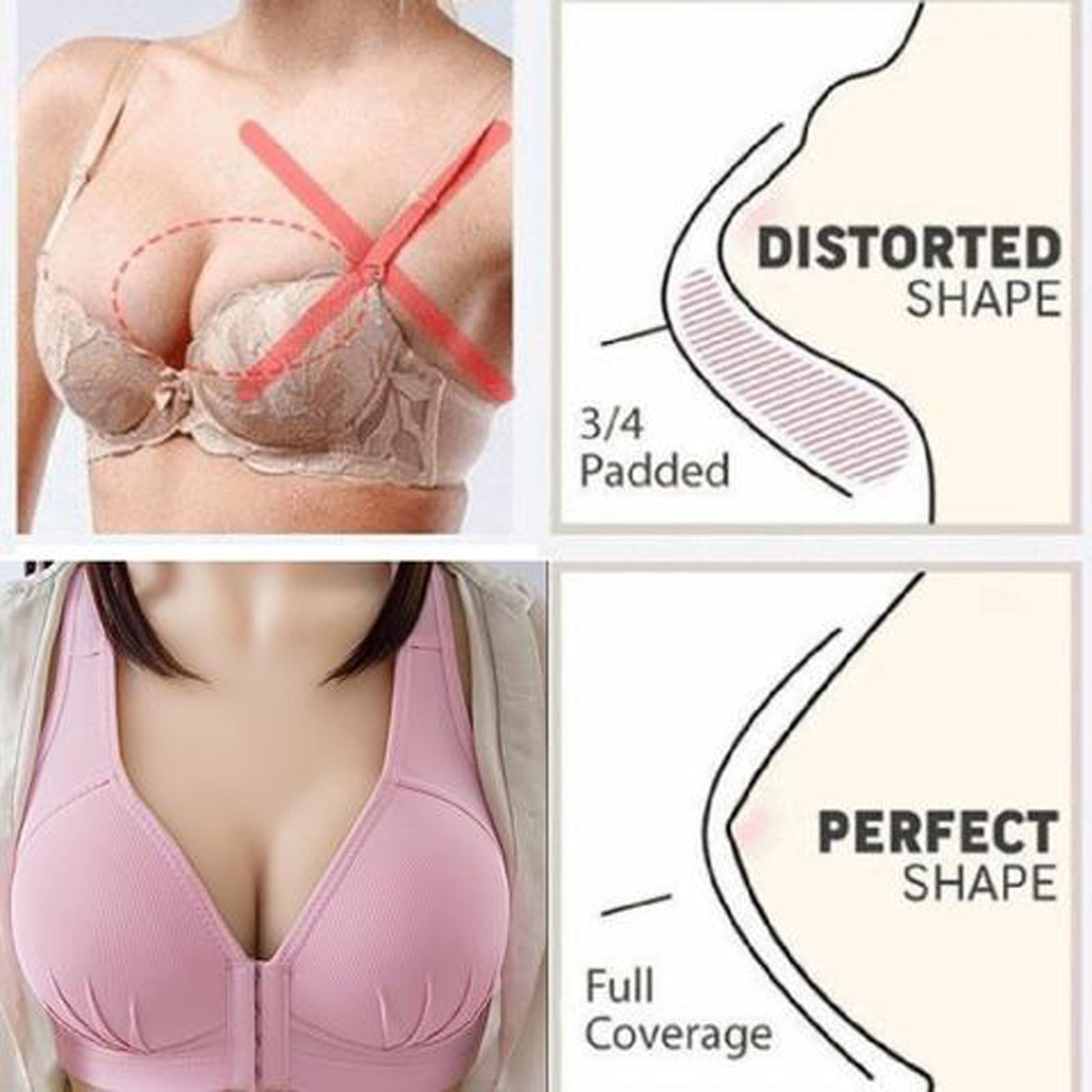 Aayomet Push Up Bras for Women Women's Full Figure Front Closure Wirefree  Jacquard Back Support Posture Bra,Yellow L