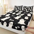 thumbnail image 4 of Manfei Cartoon Ghost Queen Sheets 4 Pieces, Happy Halloween Queen Sheet Sets, Black White Cream,1 Fitted Sheet, 1 Flat Sheet and 2 Pillowcases, 4 of 5
