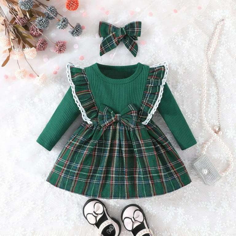 SLIVERCELL Toddler Baby Girl Christmas Outfit Plaid Long Sleeve