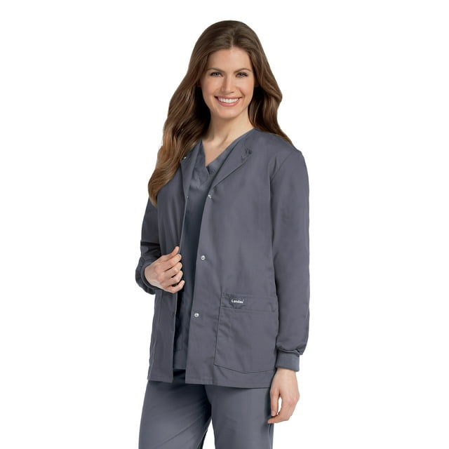 Landau Essentials Women's Classic Relaxed Fit 4 Pocket Crew Neck Scrub Jacket