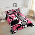 thumbnail image 4 of Erosebridal Pink Sqare Comforter Sets Queen Size,Abstract Stripes Bedding Queen Comforter Set,Geometric Decoration,Reversible,Breathable,3 Pieces, 4 of 8