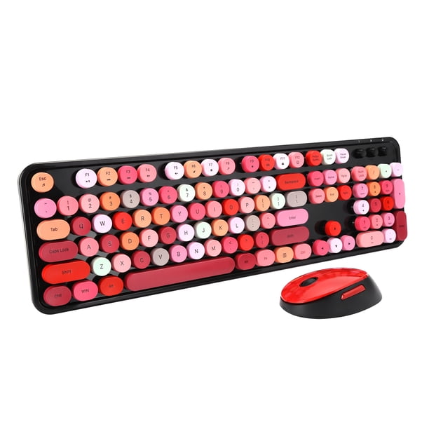 Punk Keyboard Mouse Set Combo de Teclado y Mouse Retro Inalámbricos Teclado de Computadora Universal para Oficina/Juegos(Rojo) Ratón inalámbrico Higoodz Accesorios Electrónicos