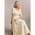 thumbnail image 7 of Yellow Womens Square Neck Puff Sleeve Maxi Dress With Tie Straps, 7 of 7