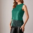 thumbnail image 4 of BLVB Sparkly Fringe Tank Tops for Women Sleeveless Crewneck Tassel Sequin Tops Glitter Club Party Shirt Cami Outfit, 4 of 7