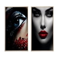 thumbnail image 2 of Designart "Vintage Glamour Blue Woman's Gaze" Fashion Woman Framed Wall Art Set Of 2 - Glam Red Gallery Wall Frame Set For Home Decor, 2 of 6