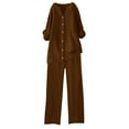 thumbnail image 5 of Pants Suits for Women Dressy Womens 2 Piece Outfits Wide Leg Blouse Pockets Elastic Pants Sets Casual V Wedding Guest Outfits Holiday for Women Dressy 80s Jogging Suits Formal Wedding Dress 16 Brown M, 5 of 5