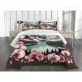 thumbnail image 3 of Ambesonne Lake Quilted Bedspread Set 3 Pcs, Spring Joy Landscape Orchids, King Size, Pink Brown and Cadet Blue, 3 of 5