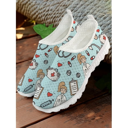 

Pink Cartoon Medical Nurse Print Women s Shoes Comfortable Summer Mesh Shoes Soft Sole Slip On Shoes Zapatos