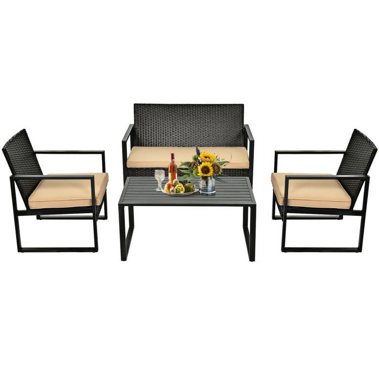 Aimee Lii 4 Pieces Wicker Patio Furniture Set, Cushioned Sofa, Small Patio Set with Square Tea Table Aimee Lii 4 Pieces Wicker Patio Furniture Set, Cushioned Sofa, Small Patio Set with Square Tea Table