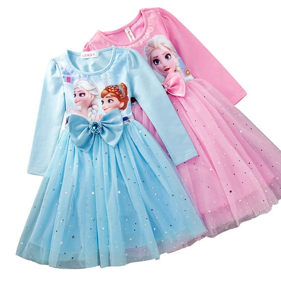 Girl's Elsa Long Sleeve Princess Dress, Knee Length Casual Clothing for Kids Birthday party