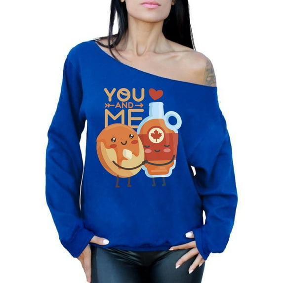 Awkward Styles Valentine's Sweatshirt You and Me Off Shoulder Tops for Women Maple Syrup Doughnuts Print