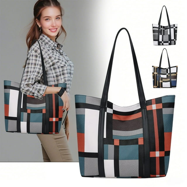 Bolso de mano de gran capacidad para mujer - Bolso de hombro de celosía de PVC en azul, naranja y gris (38x26x12cm)