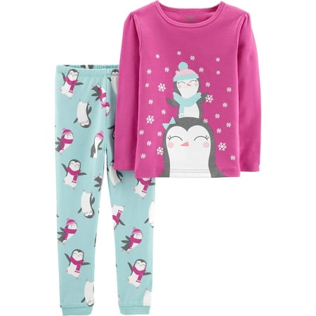 Christmas Penguin Long Sleeve Cotton Tight Fit Pajamas, 2-piece Set (Baby Girls & Toddler Girls)