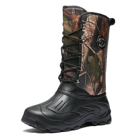 OwnShoe Men's Knee Boot Waterproof Camouflage Fur Lined Outdoor