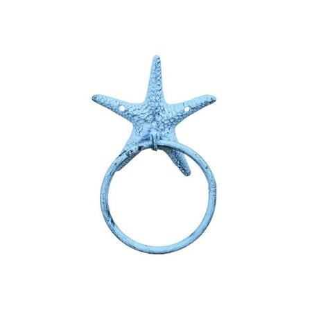Iron Towel Holders - Rustic Dark Blue Whitewashed Cast Iron Starfish Towel Holder 8.5