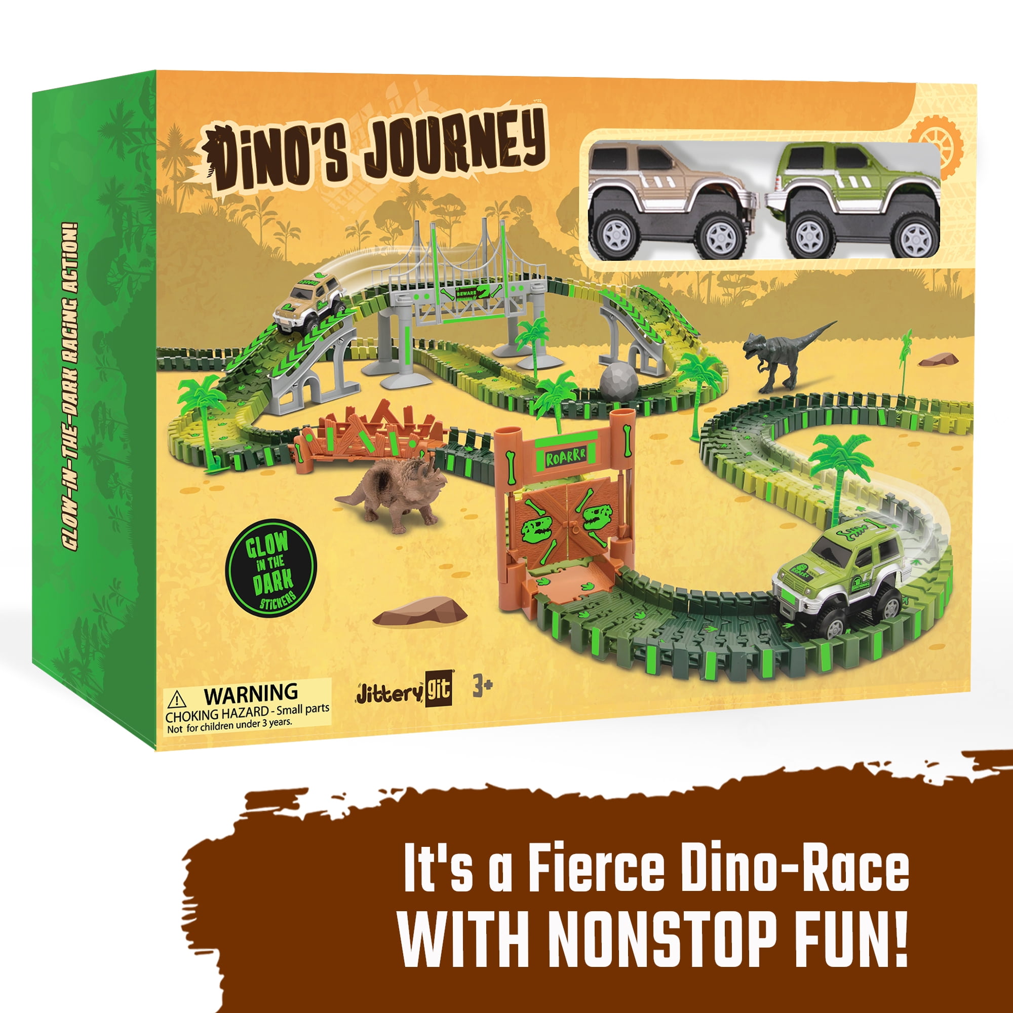 JitteryGit Dinosaur Toys Race Car Track STEM Set | Christmas Gifts For Boys Girls Kids Ages 3 4 5 6 7 8 Years Old