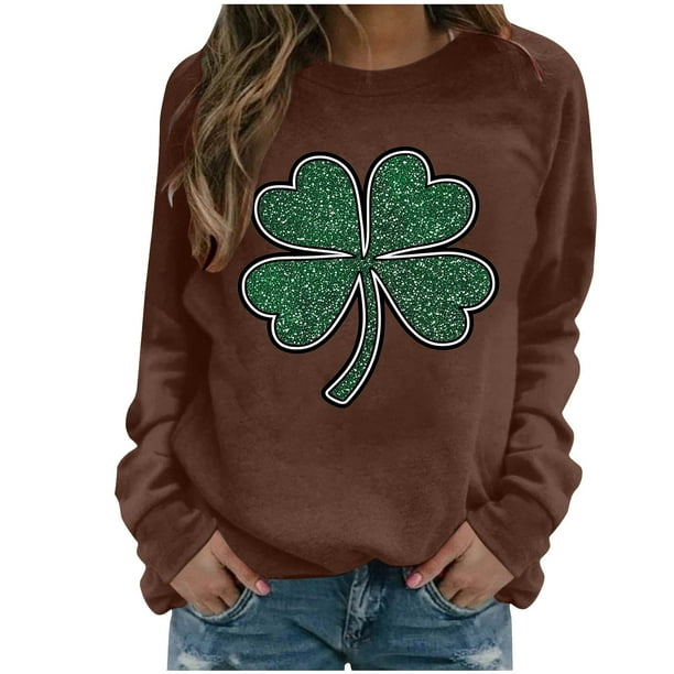 Ounisa St. Patrick's Day Sweatshirt for Women Clover Graphic T-Shirts Patty's Day Color Long Sleeves Tee Tops