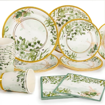 96 Pcs Green Paper Plates and Napkins, Green Party Supplies Include Plate Paper Napkin Cup for Wedding, Birthday