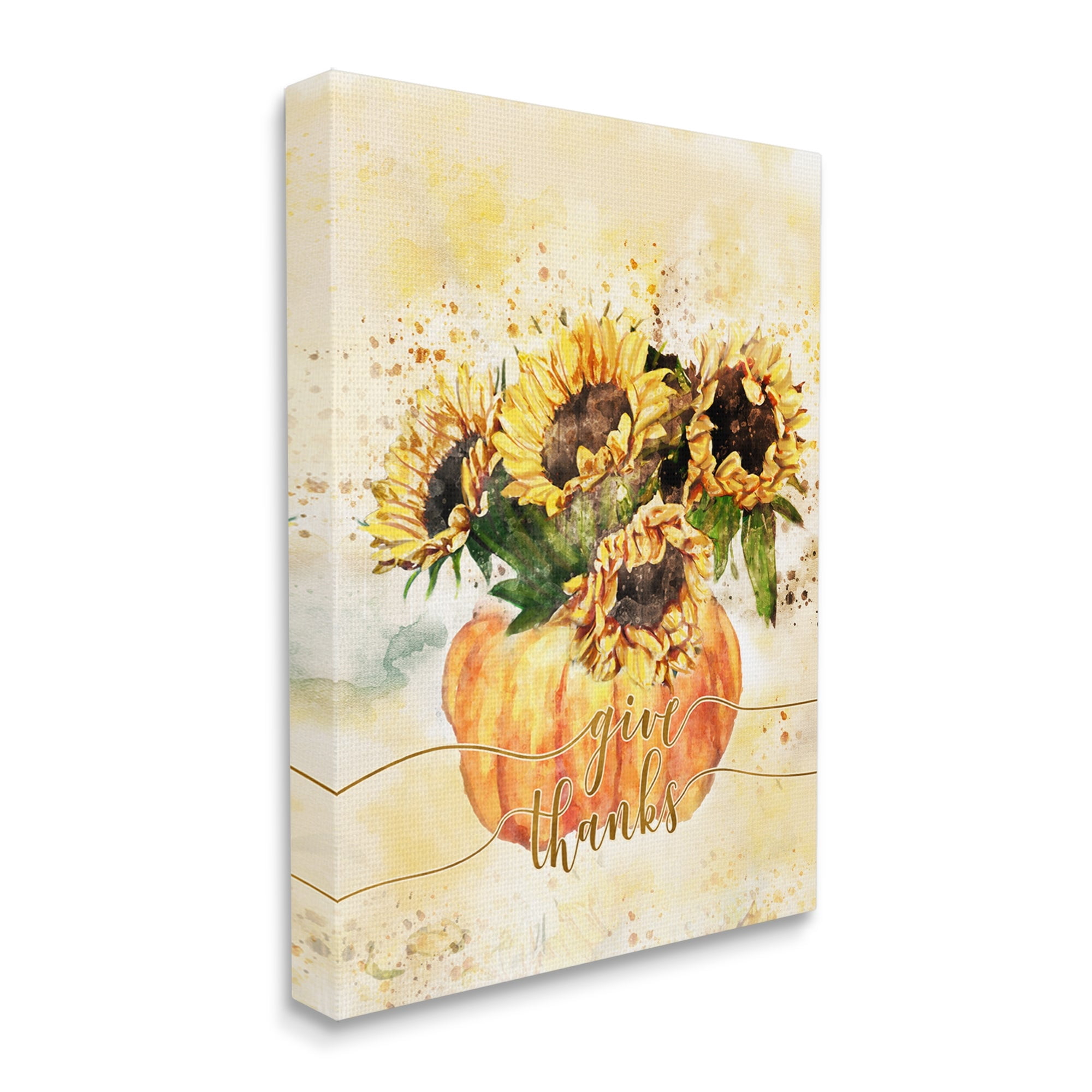 Stupell Industries Give Thanks Phrase Orange Pumpkin Sunflower Floral Burst, 16 x 20,Design by Ziwei Li