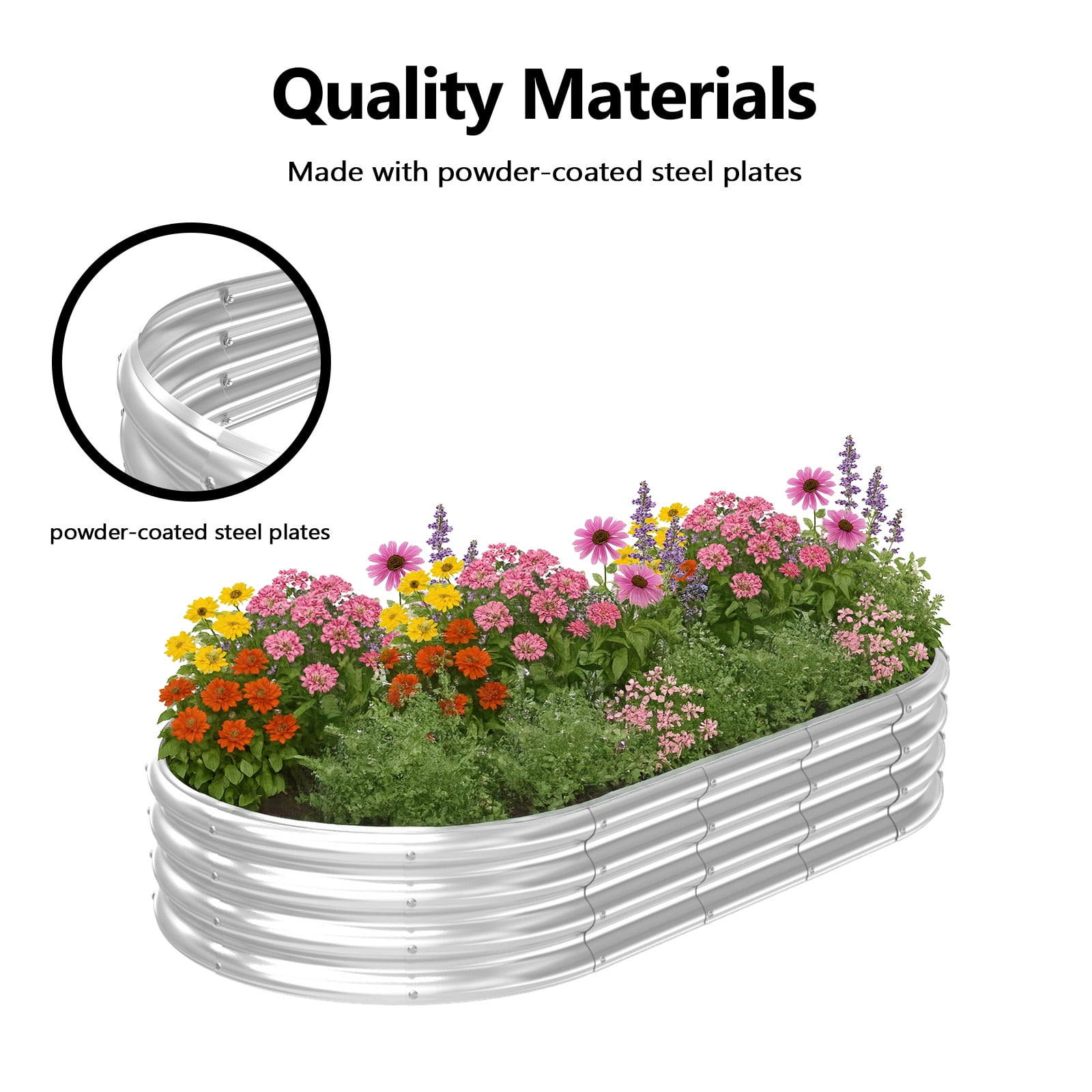 Zimtown 6x3ft Oval Steel Raised Garden Bed (2 pack) - Galvanized Starlight Silver, Indoor/Outdoor