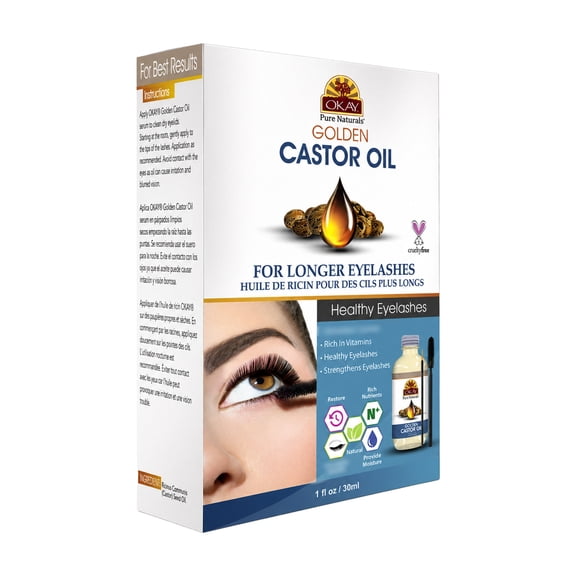 Okay Pure Naturals Golden Castor Oil for Lashes & Brows, Cold Pressed, 1 fl oz