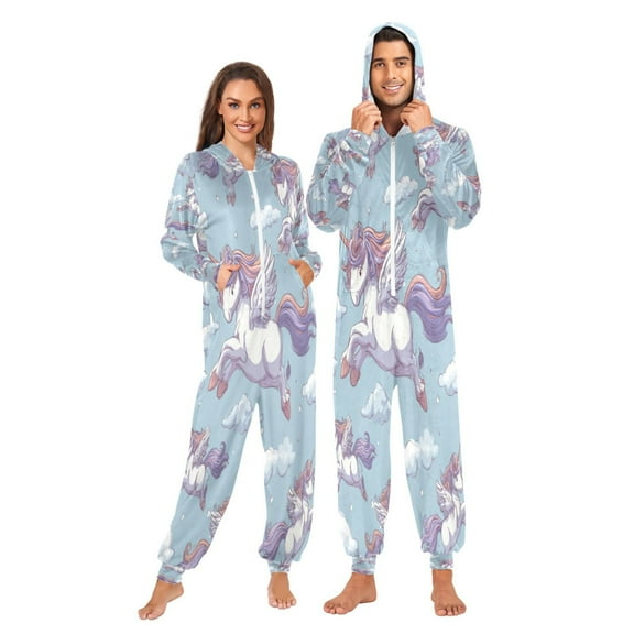 Onesie Jumpsuits For Men&Women Winter One Piece Zipper Pajamas Playsuit Flying Illustration
