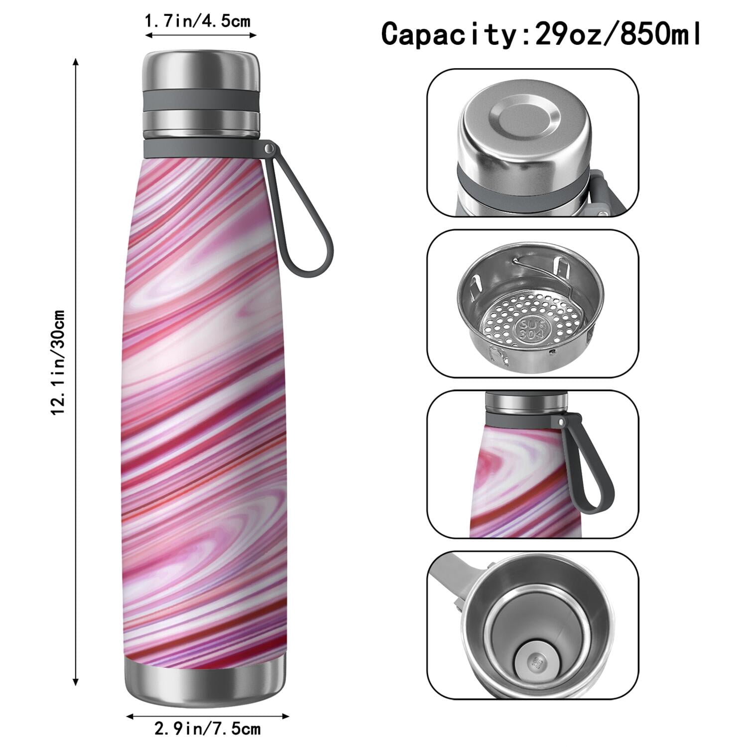 29oz Insulated Water Bottle with Tea Infuser, Stainless Steel Travel Mug, Liquid & Marble Print