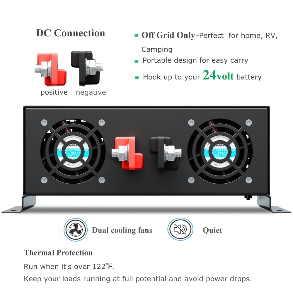 WZRELB 3000 watt Pure Sine Wave Inverter Car Power 24V DC to 120V AC Converter Truck Motor Van Boat Power Generator
