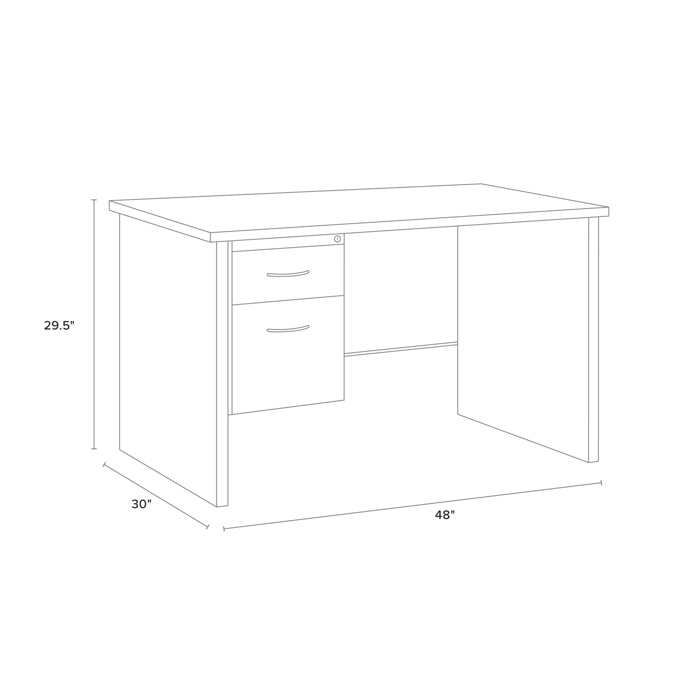Hirsh Executive Office Modular Right-Hand Single Pedestal File Office Desk, 30" D x 48" W, Charcoal/Mahogany