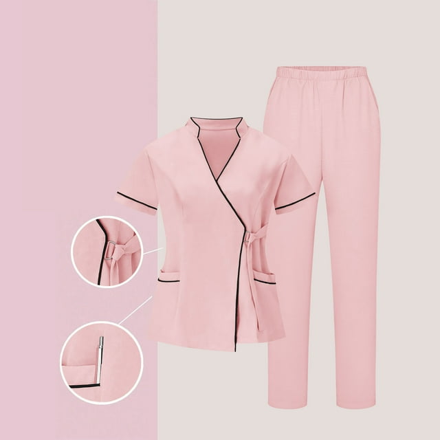 Women's Nurses Sets Classic V-Neck Scrubs Tops & Stretchy Pants Work Uniform Set M