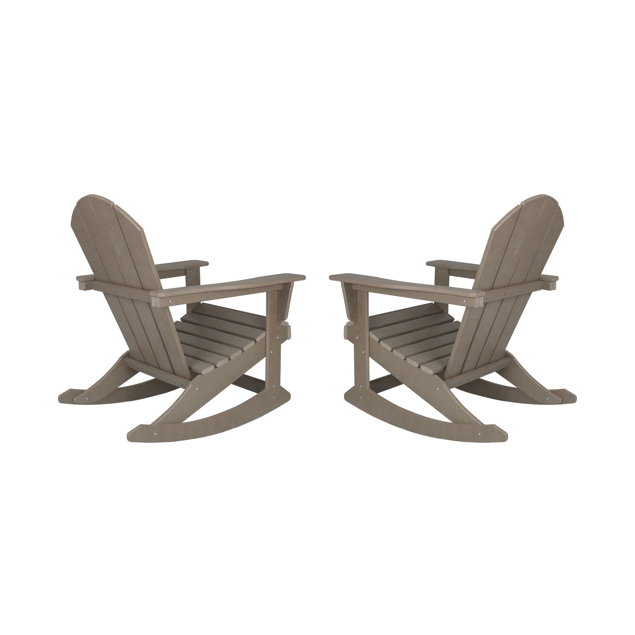 GARDEN Set of 2 - Plastic Outdoor Rocking Chairs for Patio Porch, Weathered Wood