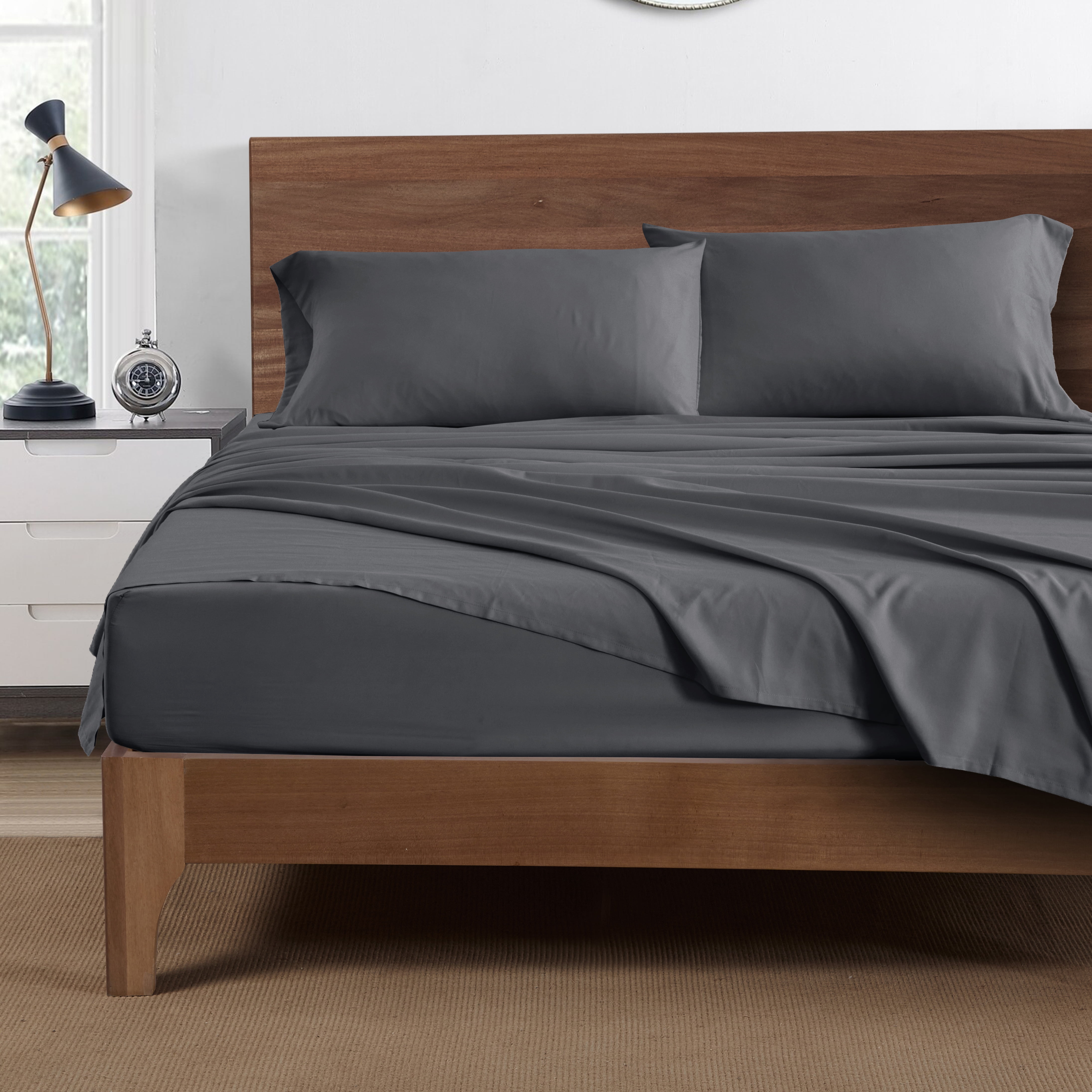 Mainstays Super Soft Brushed Microfiber Bed Sheet Set, Full, Soothing Gray, 4 Piece