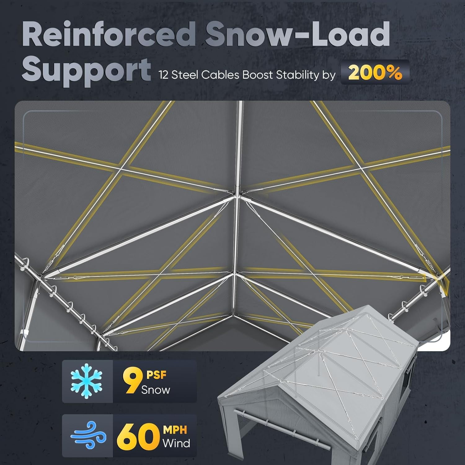 Quictent 12x20 ft Heavy Duty Carports with Side Zipper Doors & Snowproof Steel Cables & Ventilated Windows, Waterproof Storage Shelter for Outdoor Equipment, Gray