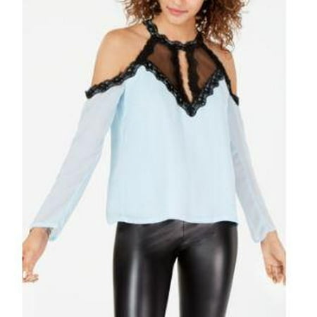 

Xoxo Juniors Illusion Lace-Trim Cold-Shoulder Top Various Sizes: M/Cool Blue