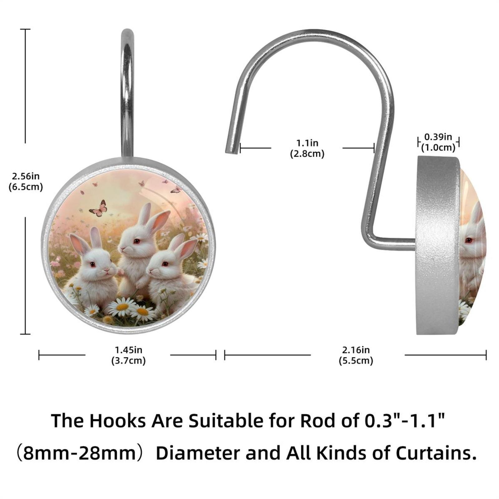 Imobaby 12 Pcs Metal Shower Curtain Hooks Rust Proof for Shower Curtain Liner - Little Rabbit Basking in the Sun