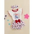 thumbnail image 5 of Douhoow Baby Girl 4th of July Outfits 0-18 Months Infant Letter Print Flying Sleeve Romper with Star Bow Shorts and Headband, 5 of 9