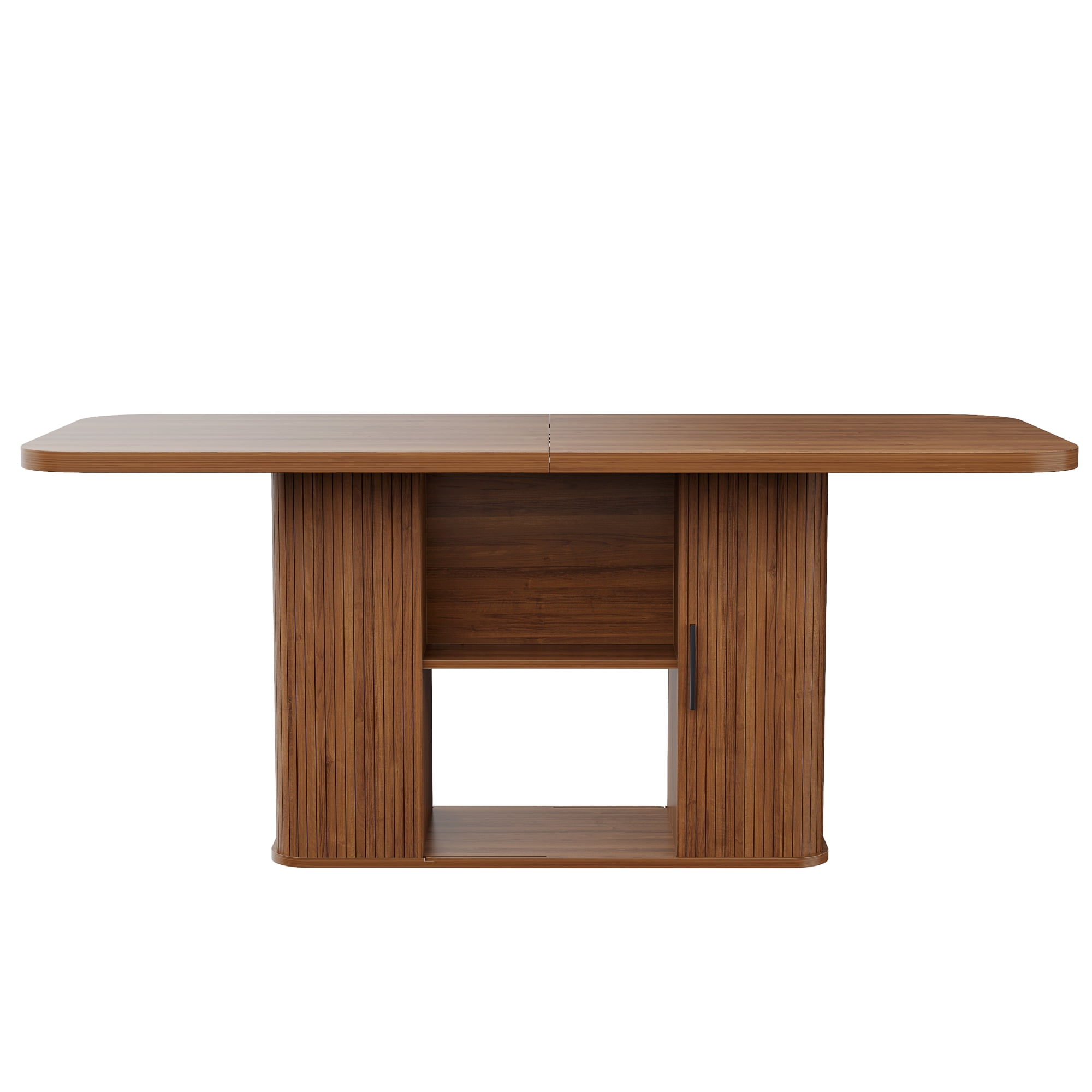 SUNCOZE 70in Dining Table for 4-8, Dining Leisure Table with Storage Shelves, 1.38" Thick Top, Scratch-Resistant, Natural Wood Finish, Multi-Use for Dining Room Kitchen Office