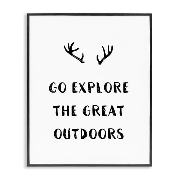 Stupell Industries Contemporary Go Explore The Great Outdoors Antlers Illustration Black Framed Giclee Art, 11 x 14, by Lil' Rue