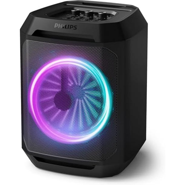 Philips Altavoz Bluetooth para fiestas, refuerzo dinámico de graves, Bluetooth y entrada auxiliar, entrada de micrófono, emparejamiento inalámbrico para sonido estéreo, hasta 7 horas de batería, asa d
