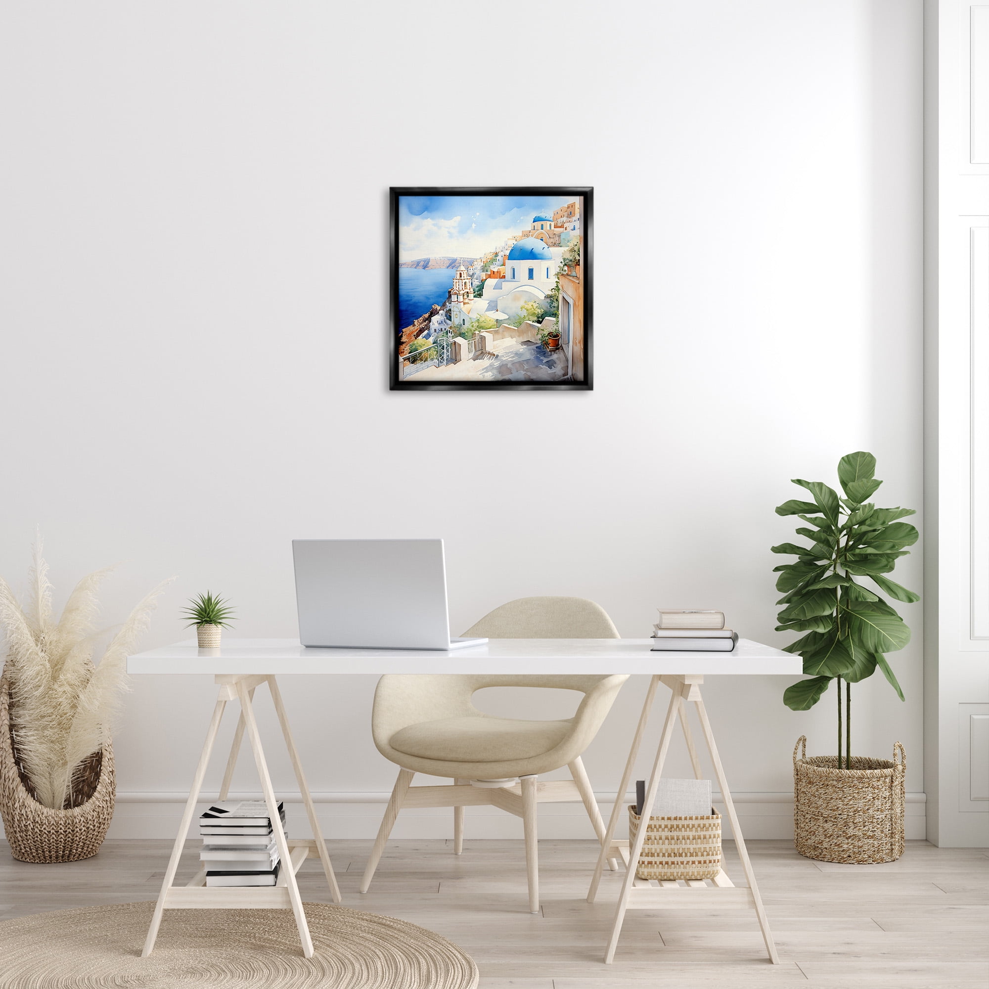 Stupell Industries Santorini City Landscape Travel & Places Painting Black Floater Framed Canvas Art Print Wall Art, 25 x 25