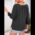 thumbnail image 4 of Blusas de 3/4 para Mujer, Blusas Plisadas Informales de Negocios con Cuello en V, Camisas Holgadas de Oficina Negro L, 4 of 7