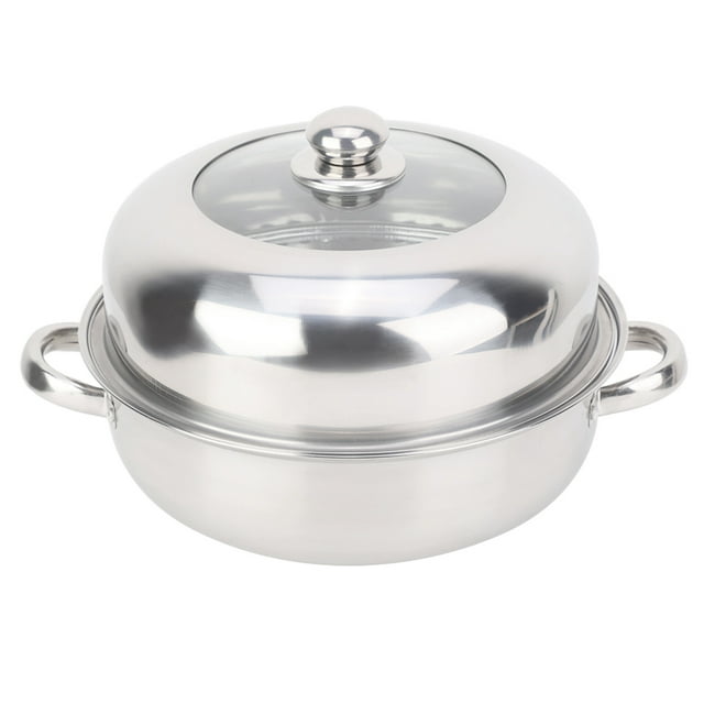 Single Layer Food Steamer Pot, 28CM Stainless Steel Single Layer Stockpot Hotpot Food Steamer Pot Cookware Household Cooking
