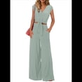 thumbnail image 3 of Conjunto de Chándal Informal de Verano de 2 Piezas para Mujer, con Cuello en V, Corta, Cinturón y Pantalones Anchos, 2025 Verde XL, 3 of 8