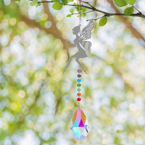 Rainbow candeliere colgante de ventana Cristales Prismas para ventana Piezas de candeliere rainbow making Colga Jardín Ángel 42cm BLESIY Cristal