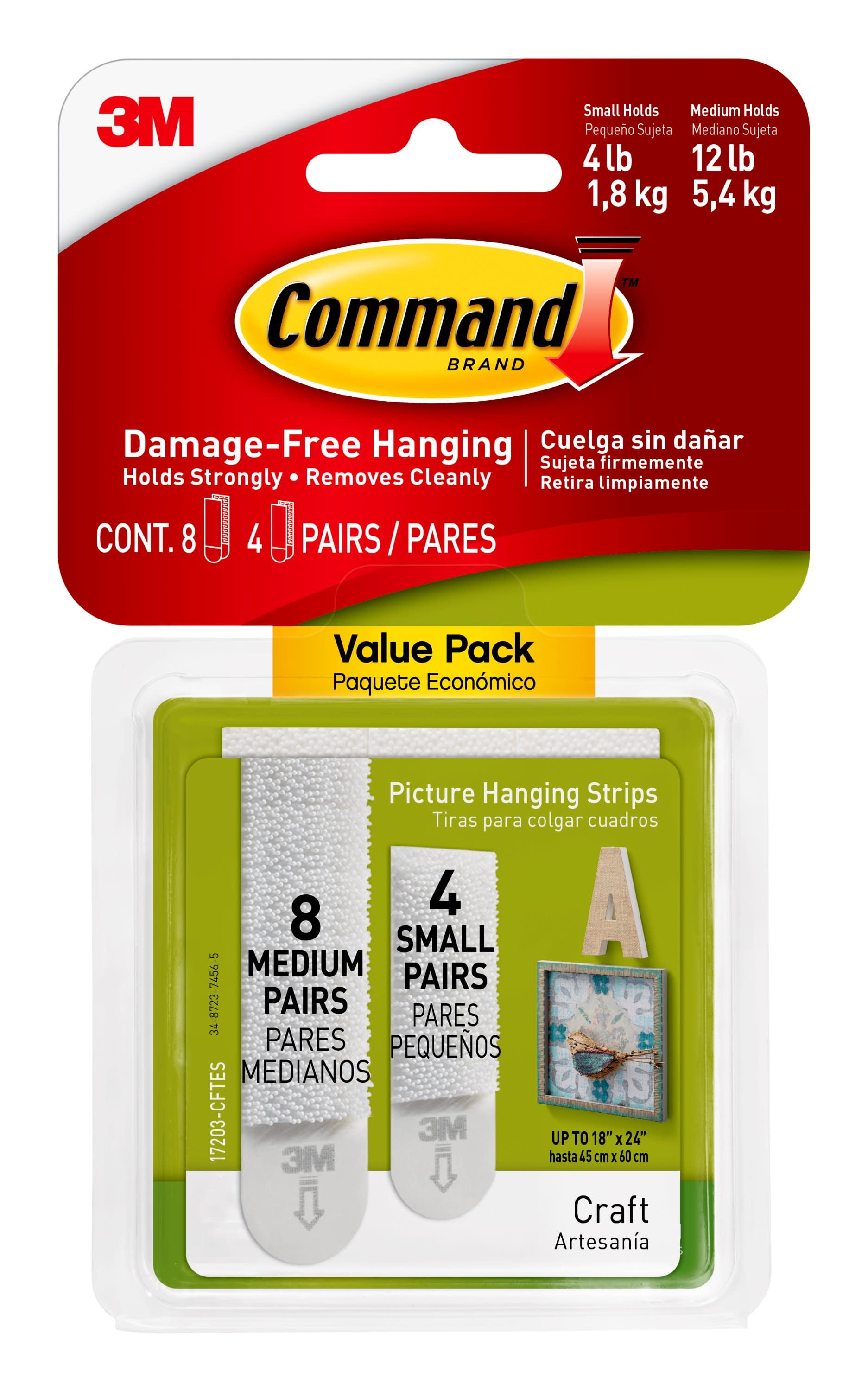 3M Command Small Picture Hanging Adhesive Strips 2-1/8in L Foam 1 lb per Set 8 