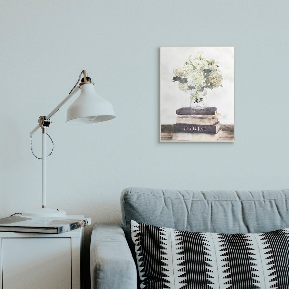 Stupell Industries Delicate White Florals on Parisian Bookstack Designed by Ziwei Li