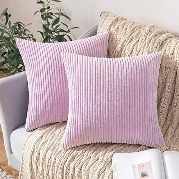Eryueer Set of 2 Striped Corduroy Square Throw Pillow Case Soft Cushion Covers Sham Home for Sofa Couch/Bedroom Decorative Fluffy Large Pillowcases 18x18 Inch 45x45cm Violet