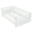 thumbnail image 6 of Miniyam Kids Twin Fence Bed with Safety Rails, Low Profile Platform Bed for Children, Sturdy Slatted Support, White, 6 of 7