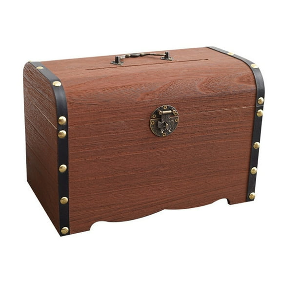 Wooden Money Box with Lock and Key Secure Wood Piggy Bank for Saving Money